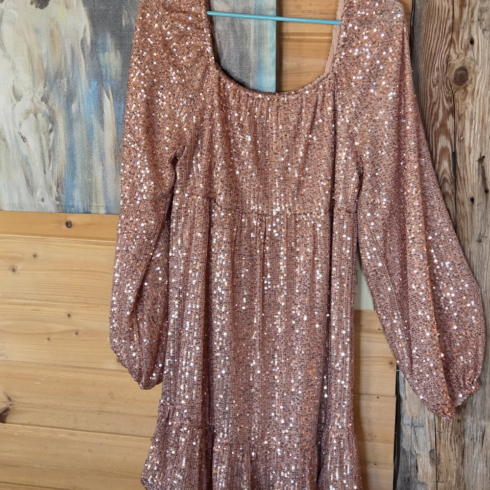 Sequin Midi Dress in Rose Gold